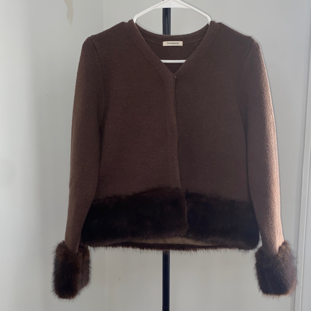 Sunday Brown Sweater with Fur Trim